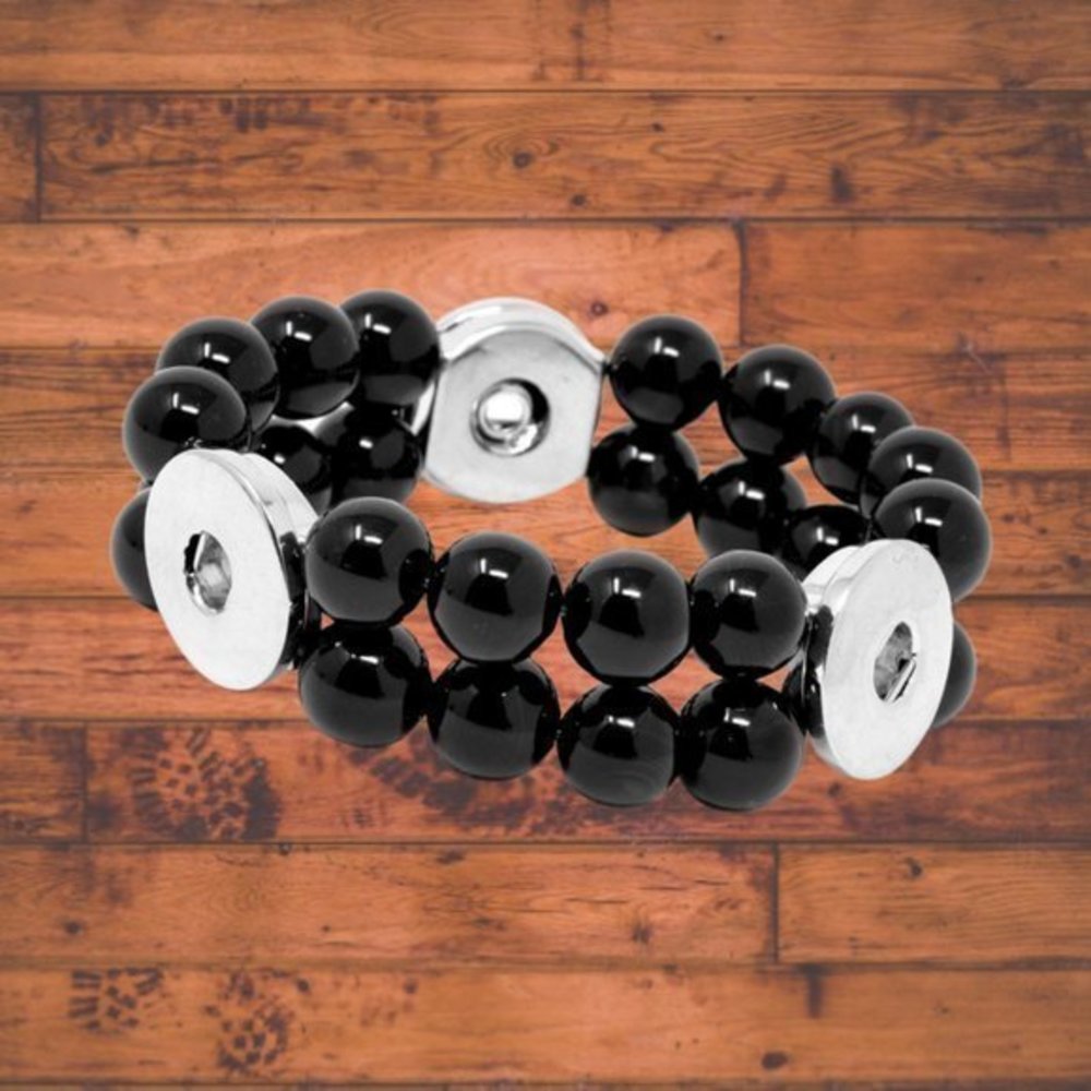 Black Bead Snap Button Bracelet fits 3 Snap Buttons